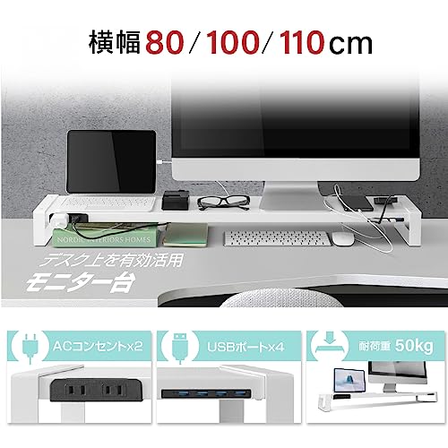 頂点看板 パソコンスタンド USB コンセント搭載 モニター台 幅100cm 奥行21cm スチール製 モニタースタンド 机上ラック 液晶モニター台 マルチディスプレイ デュアルディスプレイ モニター2台に対応 pms-1000-uj-bk